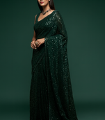 Dark green georgette saree with thread & multiple sequins embroidery