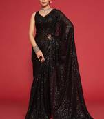 Black georgette saree with thread & multiple sequins embroidery