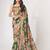 Green organza saree with sequins embroidery & floral digital print
