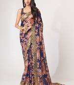 Purple organza saree with sequins embroidery & floral digital print