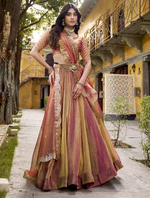 Delightful Dusty rose Carika Silk Indian wedding lehenga Choli dress 6