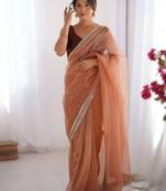 Orange  exclusive designer dual shade gold net sequins saree with lace border