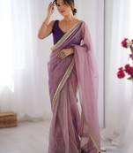 Onion pink exclusive designer dual shade gold net sequins saree with lace border