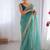 Sky blue exclusive designer dual shade gold net sequins saree with lace border