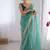 Sky blue exclusive designer dual shade gold net sequins saree with lace border