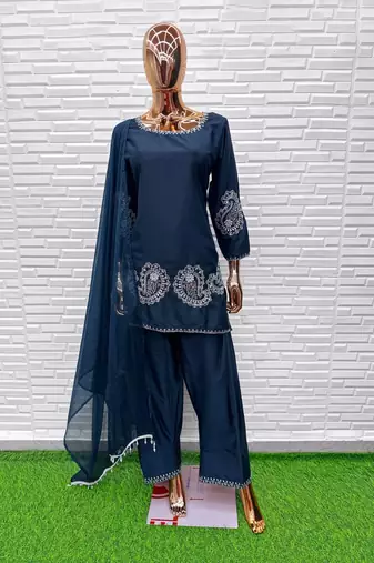 navy crepe suit with sequin embroidery 