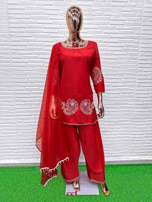 red crepe suit with sequin embroidery  3