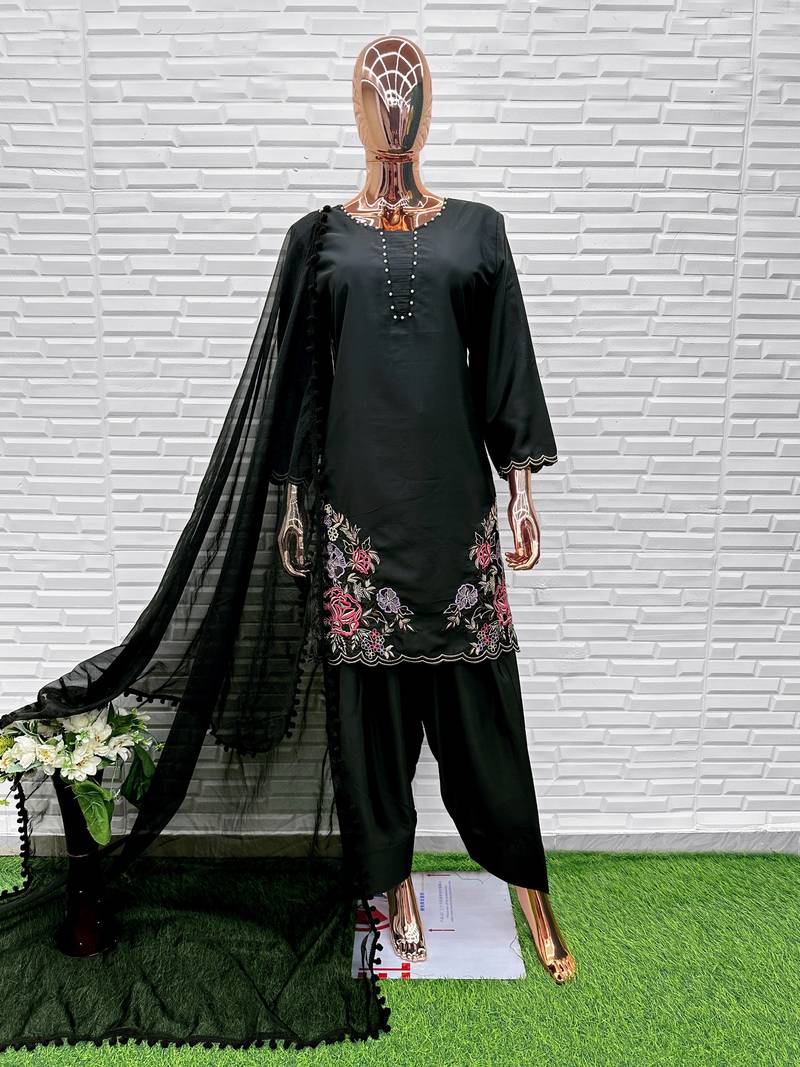 black crepe suit with sequin embroidery work
