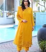Yellow embroidered art silk stitched straight cut kurta pants dupatta readymade suits