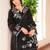 Black embroidered art silk stitched straight cut kurta culottes dupatta readymade suits