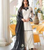Cream embroidered organza stitched straight cut kurta farshi salwar dupatta readymade suits