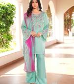 Light-green hand embroidery modal satin stitched straight cut kurta farshi salwar dupatta readymade suits