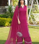Pink hand embroidery modal satin stitched straight cut kurta culottes dupatta readymade suits