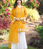 Yellow hand embroidery modal satin stitched straight cut kurta kalidar palazzo dupatta readymade suits
