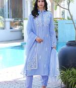 Light-purple embroidered modal satin stitched straight cut kurta pants dupatta readymade suits