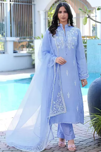 Light-purple embroidered modal satin stitched straight cut kurta pants dupatta readymade suits