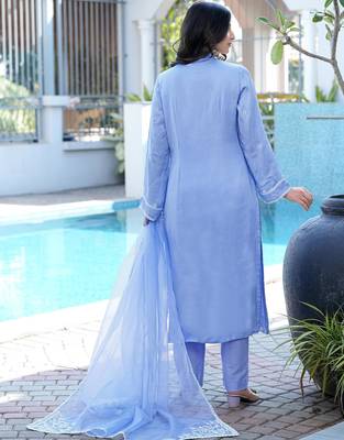 Light-purple embroidered modal satin stitched straight cut kurta pants dupatta readymade suits 4