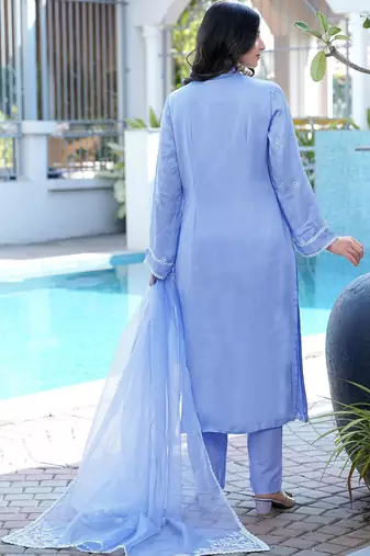 Light-purple embroidered modal satin stitched straight cut kurta pants dupatta readymade suits
