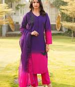 Dark-purple hand embroidery art silk stitched straight cut kurta pants dupatta readymade suits