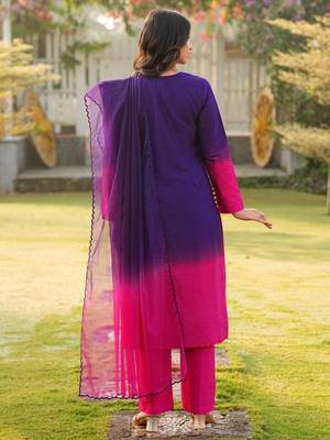 Dark-purple hand embroidery art silk stitched straight cut kurta pants dupatta readymade suits 4