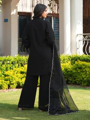 Black embroidered viscose georgette stitched straight cut kurta culottes dupatta readymade suits 4