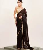 Black bollywood style designer soft organza saree with sequins lace border