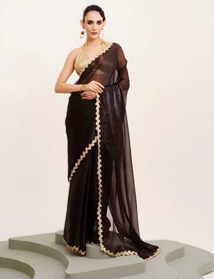 Black bollywood style soft organza saree with sequins lace border 4