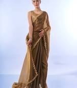 Gold bollywood style designer soft organza saree with sequins lace border