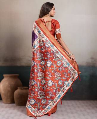 Purple elegant kalki silk blend digital print saree with unstitched blouse piece 2