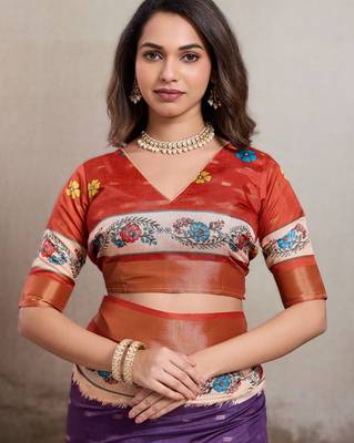 Purple elegant kalki silk blend digital print saree with unstitched blouse piece 4