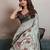 Light grey elegant kalki silk digital print saree with unstitched blouse piece