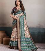 Cream elegant kalki silk digital print saree with unstitched blouse piece