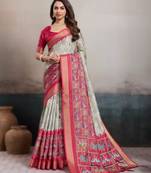 Grey elegant kalki silk digital print saree with unstitched blouse piece