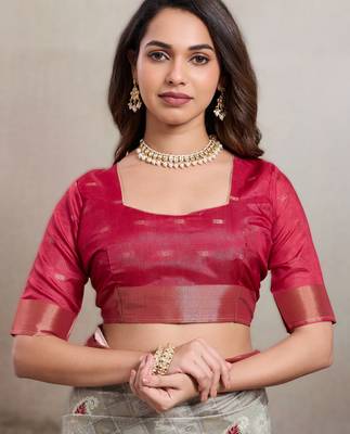 Grey elegant kalki silk blend digital print saree with unstitched blouse piece 4