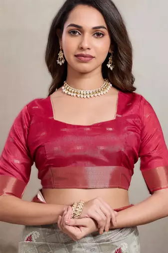 Grey elegant kalki silk blend digital print saree with unstitched blouse piece
