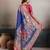 Blue elegant kalki silk digital print saree with unstitched blouse piece