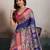 Blue elegant kalki silk digital print saree with unstitched blouse piece
