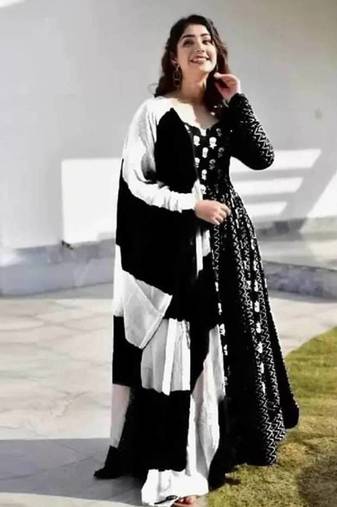 Jaipuri Black Anarkali Gown With Dupatta Set