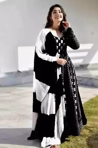 Jaipuri Black Anarkali Gown With Dupatta Set