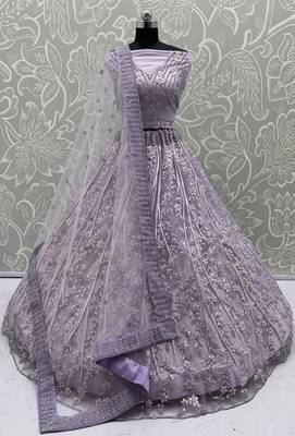  purple sequins embroidered net lehenga set choli with dupatta 6