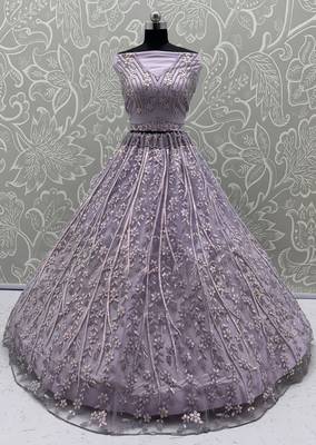  purple sequins embroidered net lehenga set choli with dupatta 7