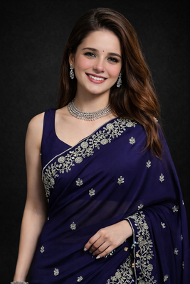 Purple Color Designer Embroidered Fandy Satin Silk Saree  1