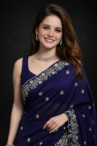 Purple Color Designer Embroidered Fandy Satin Silk Saree 