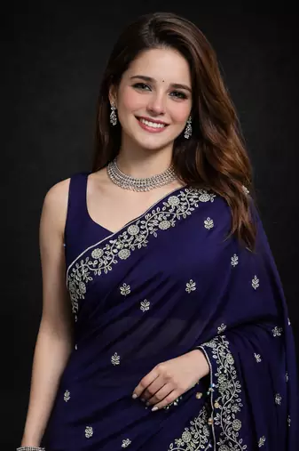 Purple Color Designer Embroidered Fandy Satin Silk Saree 