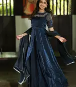 NAVY BLUE FRONT SLIT ANARKALI WITH SKIRT AND DUPATTA