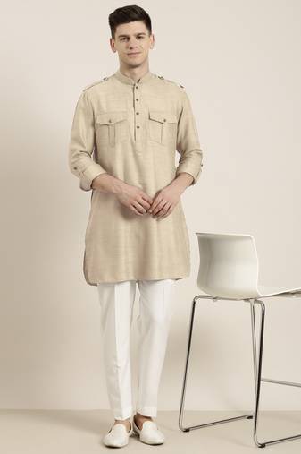 Beige cotton short pathani
