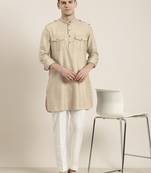 Beige cotton short pathani