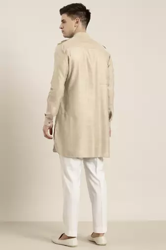 Beige cotton short pathani