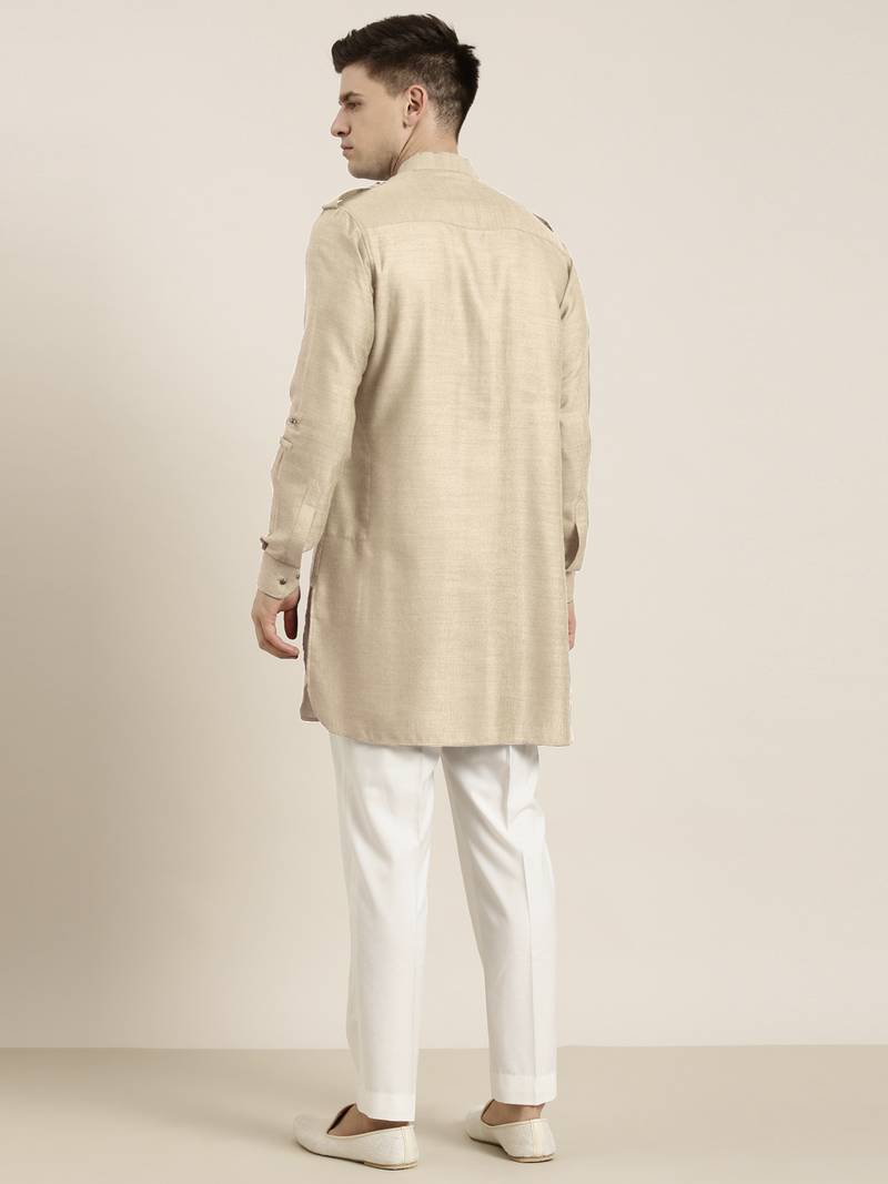 Beige cotton short pathani