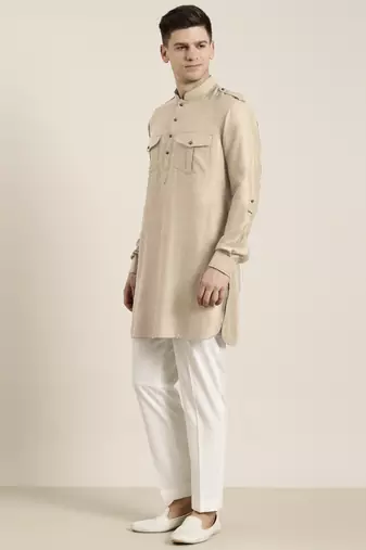 Beige cotton short pathani